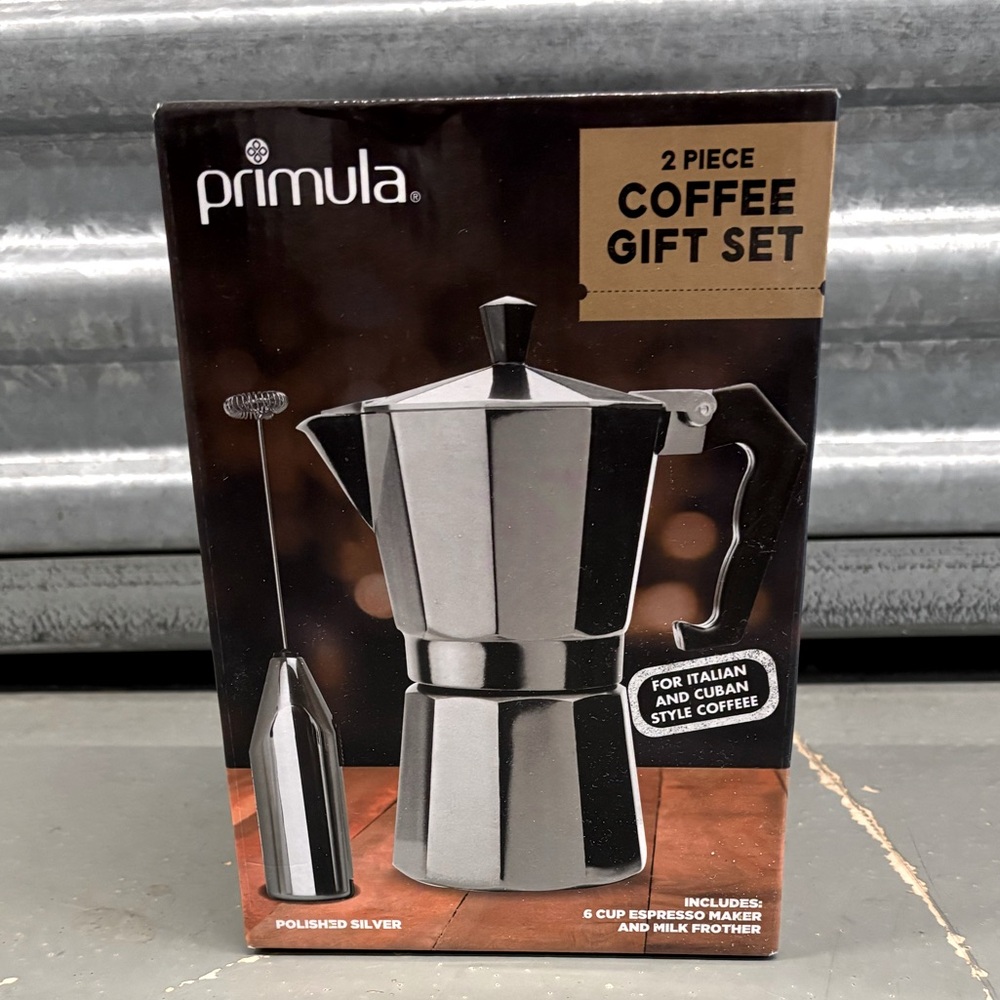 BRAND NEW- Primula Stovetop Espresso Maker and Handheld Electric Milk Froth set